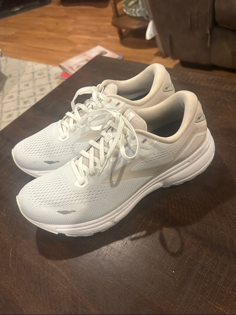 Brooks Ghost 15 Women's White and Cream Athletic Running Sneakers